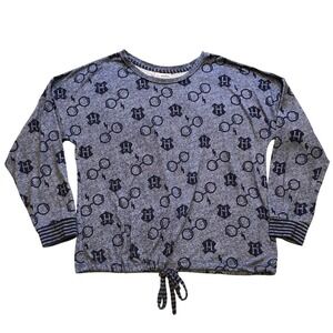 Harry Potter Shirt Womens Large Slate‎ Blue Wizard AOP Drawstring Waist